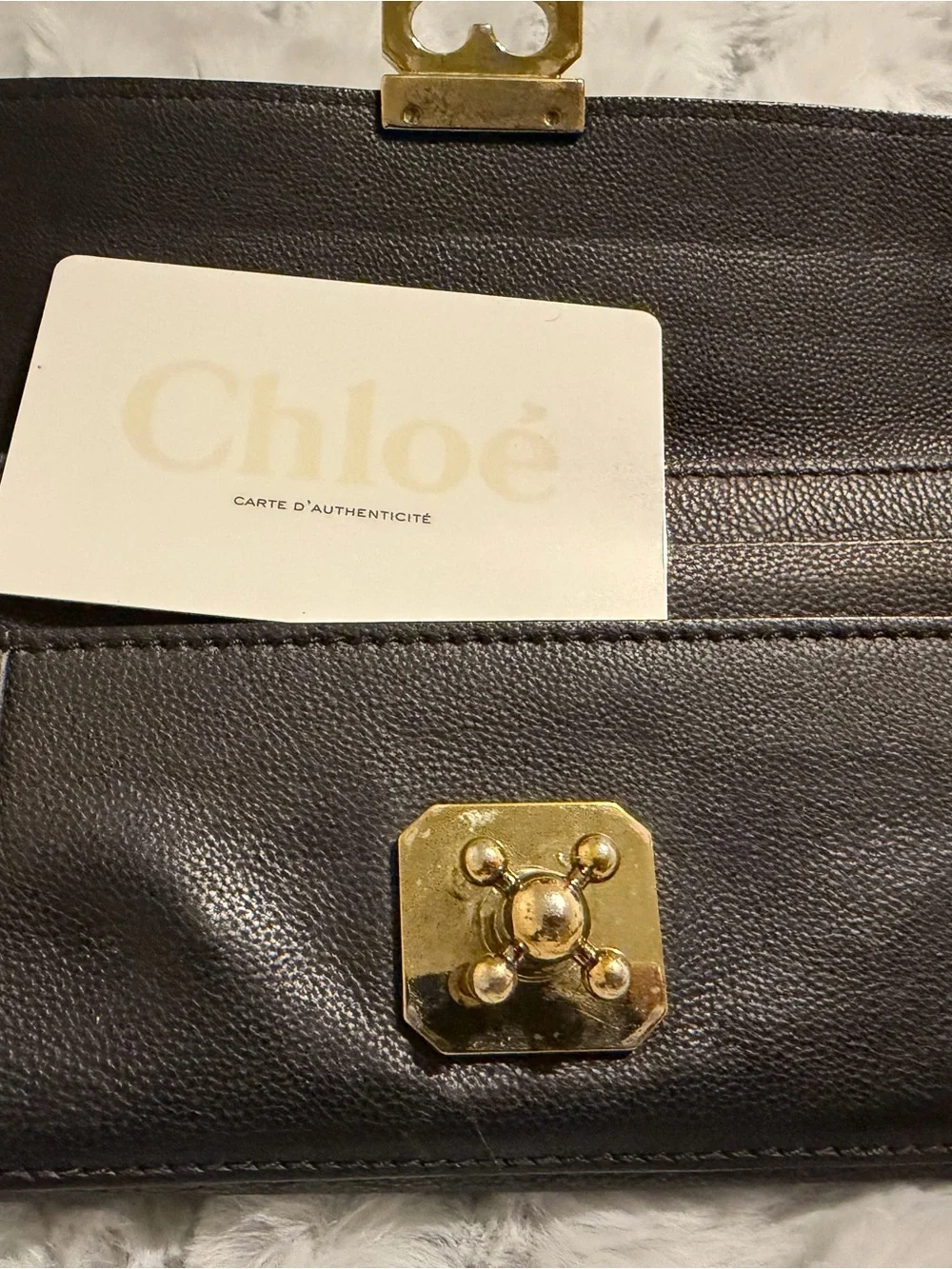 Chloe Black Leather Clutch with Gold Tone Turnlock